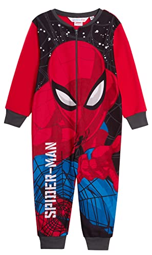 Den officiella Spiderman jumpsuiten för pojkar, fleece, hel, Marvel pyjamas för barn, PJs, med dragkedja, loungedräkt