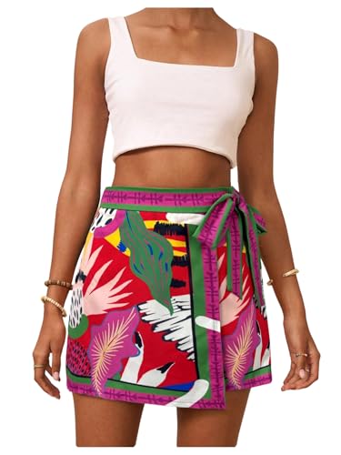 Milumia Women's Floral Knot Side Wrap Skirt High Waist Contrast