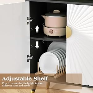 Eoyutlly buffet cabinet with storage sideboard cabinet with decorative sunlight pattern doors buffet cabinet with adjustable shelves accent cabinet for living room kitchen black white  urban country home decor