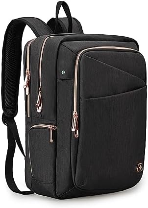 Swissdigital Design Katy Rose Women's Backpack Black with Rose Gold Zippers College Travel Laptop Backpack (15.6 Inch, Katy Rose Backpacks, Black)