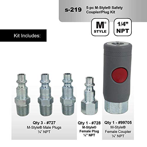 Milton (S-219) 1/4" Fnpt M-Style Safety Coupler And Plug Kit - 5 Piece #TOP4
