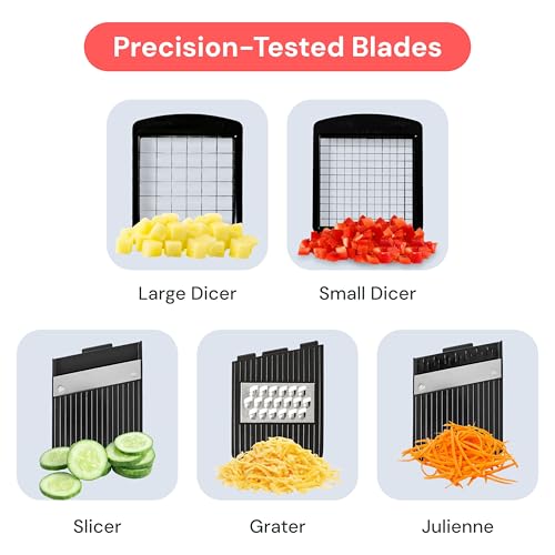 Fullstar All-in-1 Vegetable Chopper and Mandoline Slicer for Kitchen - Cheese Grater, French Fry Cutter, Cheese Slicer - Bonus Handheld Spiralizer Included (6 in 1, Black/White)
