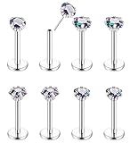 NICEIGHT 8Pcs 16G Stainless Steel Threadless Push in Nose Rings Studs for Women CZ Tragus Earring Set Labret Monroe Medusa Piercing Lip Ring Cartilage Tragus Helix Studs 6mm R