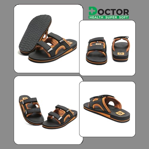 Image of DOCTOR HEALTH SUPER SOFT Men's Casual Slippers with Soft Cushioned Sole, Double Strap with Toe Loop Design, Lightweight Anti-Slip Everyday Wear Slippers for Home and Outdoor Use
