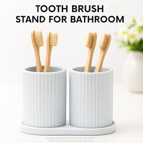 Image of Tooth Brush Holder Bathroom, Brush Holder for Bathroom Organizer, Toothbrush Holder Stand, Brush Stand, Comb Holder, Hostel Essentials for Girls College, Toothpaste Holder | Plastic | Marble Finish |