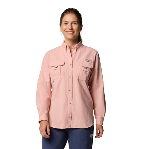 Columbia Women's PFG Bahama II Long Sleeve Fishing Shirt, Faux Pink, 2X