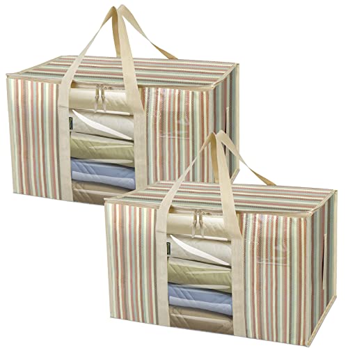 BALEINE 2-Pack Oversized Moving Bags with Reinforced Handles, Heavy-Duty Storage Tote Moving Supplies for Packaging, Camping (Color Stripe, 2-Pack) 2-Pack Color Stripe-window