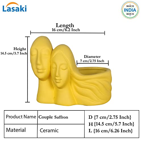 Image of Lasaki Couple Saffron Ceramic Pots for Indoor Plants, Planters, Flower, gamla, Outdoor, Balcony, Home, Garden, Office Decor, Succulent Pot(L - 16 X W - 10 X H - 14.5 cm)(Plants not Included)