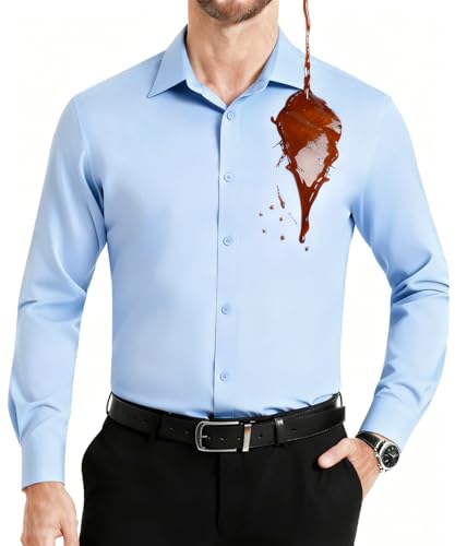 Casey Kevin Camisa Hombre Manga Larga Vestir Camisa Sin Plancha Repelente Al Agua Anti Transpirable Bambú Camisas Non Iron Traje Hombre, M