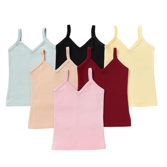 Image of INNERO Girls Cotton Slips, Camisole for Beninners, Soft & Comfortable Innerwear for Kids, Chemise for Baby Girls (Pack of 6, Multicolor)