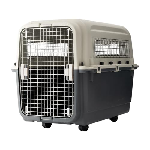 Emidor ペットキャリー ハードクレート 犬用 航空対応 プラスチック製 小型〜大型犬/猫用 頑丈キャリーケース アイアン窓+おむつボード+ハンギングボウル付き 旅行・通院用 (M +ネットポケット+仕切り板+ボウル掛けです)