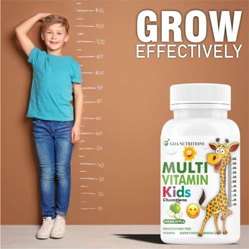 GOA NUTRITIONS Multivitamin For Kids With Vitamin C, A, D (As D3), E, Zinc Supplements To Support Immunity Booster, Health Growth, And Development-60 Chewable Tablets (No Gummy/Gummies Pack1)