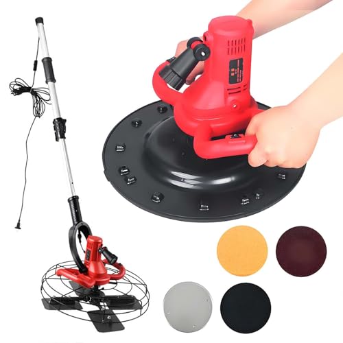 QFGain Llana para Concreto Giratoria de 90° con Luz Led, Acabadora Y Pulidora De Cemento en Seco/HúMedo de 4 Hojas Y 38 Cm, PéRtiga Extensible de 1.55 M para Pisos, Techos, Paredes Y Esquinas