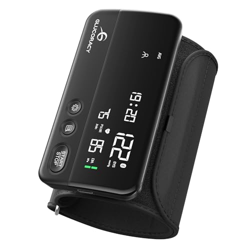 Image of Glucoracy Upper Arm Blood Pressure Monitor,Bp Cuff(8.6 inch-16.5 inch),2x99 Memory | Rechargeable Blood Pressure Monitors for Home Use,Large Display,One-Piece Design,Portable Travel Blood Pressure Machine,Black