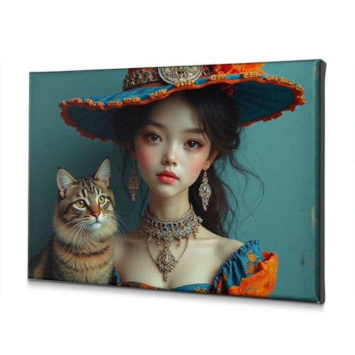 Décoration de Pâques une femme dans un chapeau orné d'un chat sur toile
