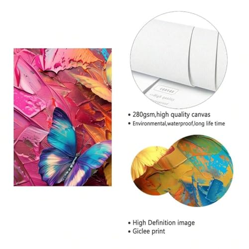 Toile d'art colorée avec papillons style fleurs sauvages - 5