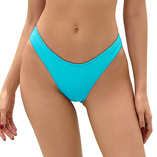 Bikini brésilien turquoise taille basse pour éviter les marques de bronzage en L