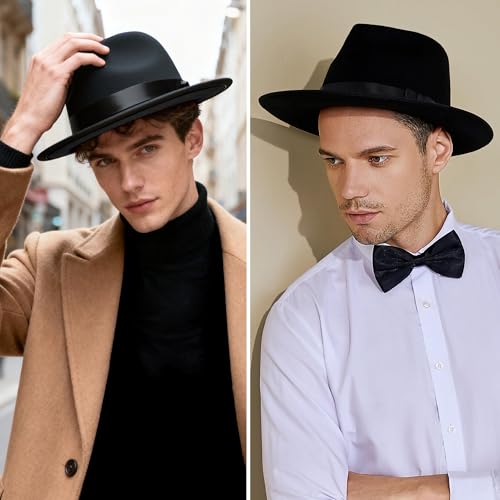 Image of BABEYOND 1920s Gatsby Panama Fedora Hat Cap for Men Gatsby Hat for Men 1920s Mens Gatsby Costume Accessories