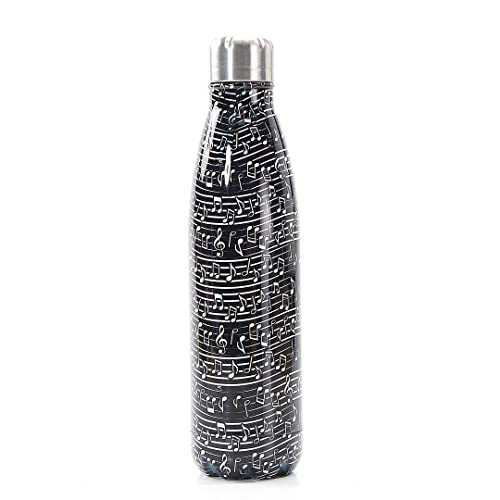Eco Chic Bouteille thermique réutilisable | Bouteille de voyage isotherme en acier inoxydable avec couvercle anti-fuite | Utilisable pour boissons chaudes et froides (Musique Noir) Cover