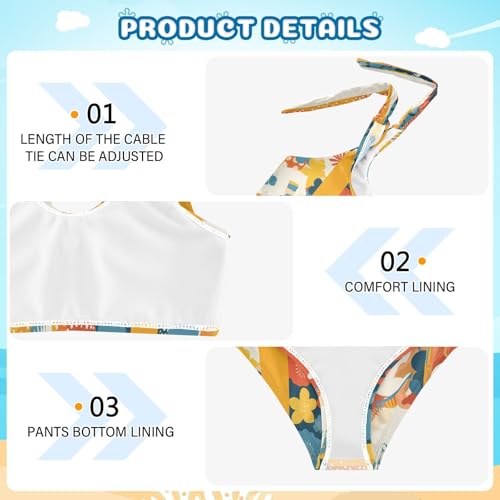 KLL Floral Pattern Cute Simple Flowers Girl Two Piece Bikini Sets Scoop Neck Beach Swimwear Swimsuit4