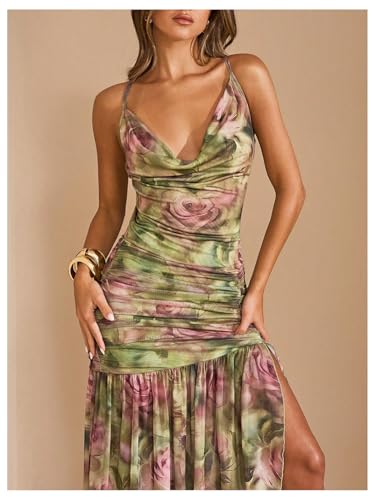 Image of Floerns Women's Floral Halter Dress Sleeveless Split Vacation Maxi Dresses