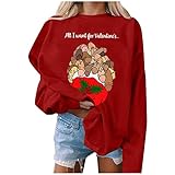 QWUVEDS Sweatshirtjacke Damen Oversized Frauen-süßes Valentins-Grafik-Sweatshirt Lässiger Rundhals-Pullover, lockeres Hemd, leichte Oberteile Damen Outfit Sportlich