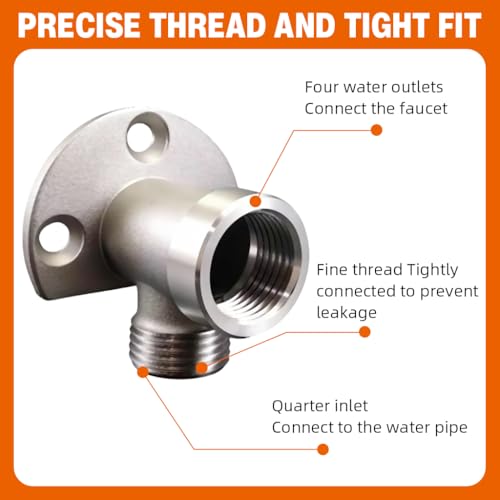 Image of HASTHIP Bathroom Angle Valve Adapter, Wall Mounted Shower Hose Connector | Connects a Hand Shower Hose, Helps Reduce Awkward Routing, Stainless Steel Build, Check Thread Fit