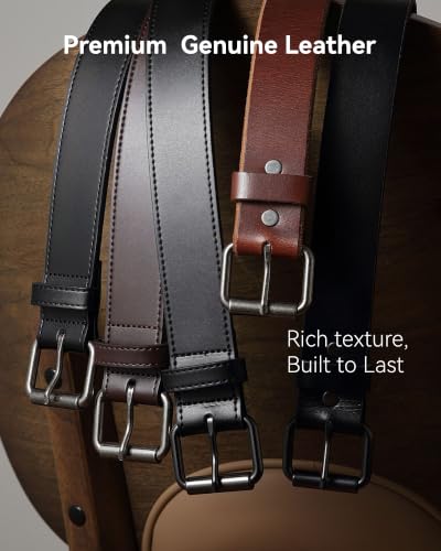 Image of Chaoren Leather Ratchet Belt 2 Pack Dress with Click Sliding Buckle 1 3 /8 inch in Gift Set Box - Adjustable Trim to Fit