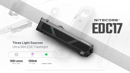 Image of Nitecore EDC17 1500 Lumens EDC Flashlight - 3-in-1 with White Light, UV Black Light and Green Module, Slim Flat Stainless Steel, USB-C Rechargeable, Waterproof for Outdoor or Work