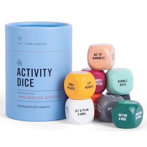 Two Tumbleweeds Mood-Boosting Activity Dice – 9 Wooden Dice for Self-Care & Connection – A Mindful Wellness Tool to Beat Doom-Scrolling – 54 Screen-Free Activities for Calm, Joy & Creativity