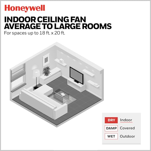 Honeywell Ceiling Fans Carnegie, 52 Inch Industrial Style Indoor LED Ceiling Fan with Light, Remote Control, Dual Mounting Options, 5 Dual Finish Blades, Reversible Airflow - 51855-01 (Matte Black) - image 8
