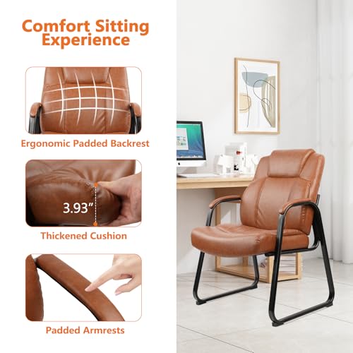 Image of CLATINA Guest Chair Big & Tall 500 lbs, PU Leather Office Reception Chairs, Sled Base, No Wheels, Brown, Set of 8 for Waiting Room, Conference, Lobby, Living Room