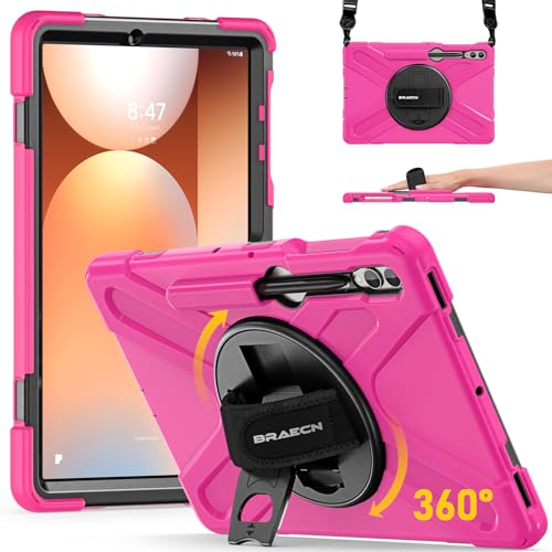 Image of BRAECN Case Galaxy Tab S10 Plus / S9 Plus / S9 FE+ / S8 Plus / S7 Plus / S7 FE | 12.4 inch Shockproof Heavy Duty Full Body Protective Cover with Hand Strap & Kickstand, Shoulder Strap, S Pen Holder Pink