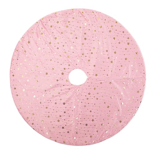 KONVINIT Pink Christmas Tree Skirt Velvet Xmas Tree Skirt with Golden Star Christmas Tree Mat Blanket Floor Protector Luxury Christmas Tree Decorations - Image 4