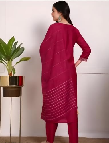 Image of Women's Viscose Rayon Embroidered Kurta Pant Set with Dupatta