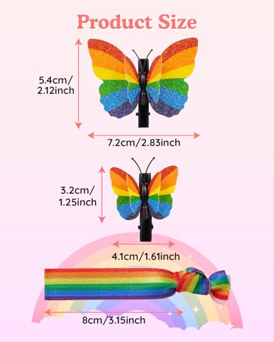 12 pinzas mariposa con brillo y 6 ligas para cabello miniatura 3
