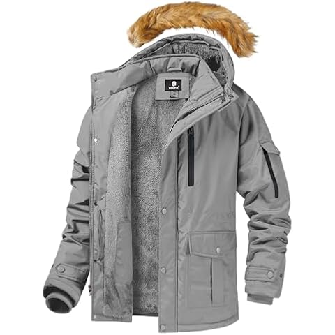 CHEXPEL Mens Winter Jacket Puffy Parka Jacket Water Repellent Windproof Long Winter Coat Thicken Fleece Lined Men Jacket Cover