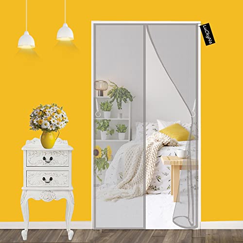 Mosquitera Puerta Magnética - contra Insectos Cortina Magnética 80x210cm con Adhesivos Cintas y imanes - Mantiene Insectos afuera Permite para Salón Balcón Corredor Cocina - Gris Cover