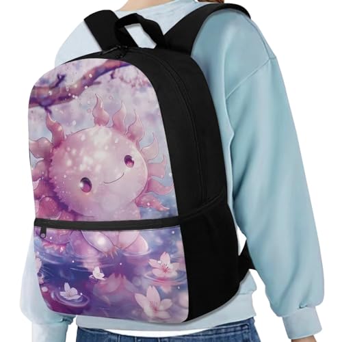 HUGS IDEA Kid's School Backpack Cherry Blossom Axolotl School Bookbag for Teens Girls Lightweight Middle School Back Pack Daypack4
