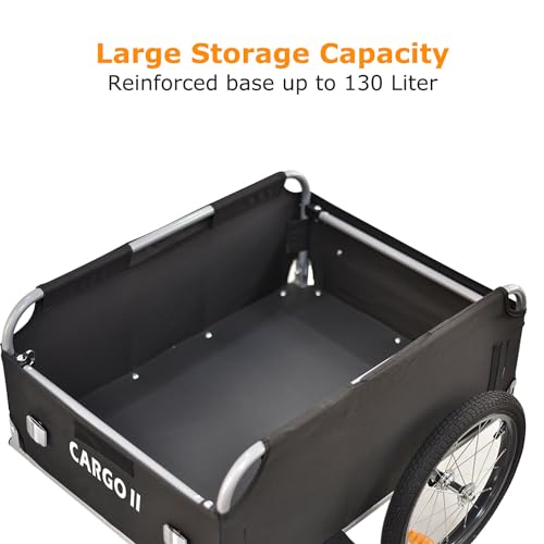 Tiggo Cargo II Fahrrad Lastenanhänger mit 130 Liter Volumen Klappbar Fahrradanhänger Transportanhänger (Grau)