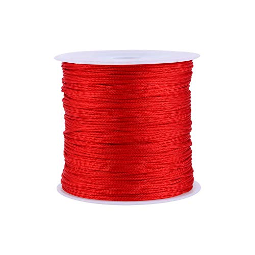 Cikonielf Satin Cord Crafts Nylon Chinese Knot Cord Rattail Macrame Shamballas Thread String Red 100M x 0.8mm
