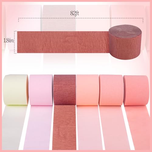 Image of Crepe Paper Streamers Party Decorations, 6 Rolls Pink Rose Gold Party Streamers for Wedding, Birthday, Bachelorette, Baby Bridal Shower Party Decorations
