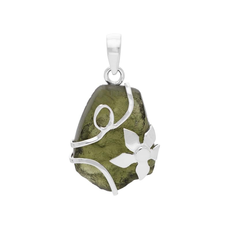 Certified Rough Moldavite Gemstone Pendant 925 Sterling Silver Wome's Pendant Czech Moldavite From Czech Republic Healing Stone Pendant Gift For Her