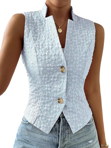 Image of Mina Self Women's 2026 Summer Lightweight Knit Vest Top - Breathable Stretchy Floral Trendy Casual Work Office Slim Waistcoat