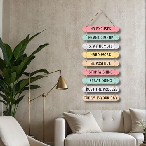 Image of Dakshestry Artworks Motivational Wall Hanging Decor - 9 Piece Wooden Inspirational Quotes Sign - Positive Affirmations Hanging Board for Office, Bedroom, Living Room, Gym