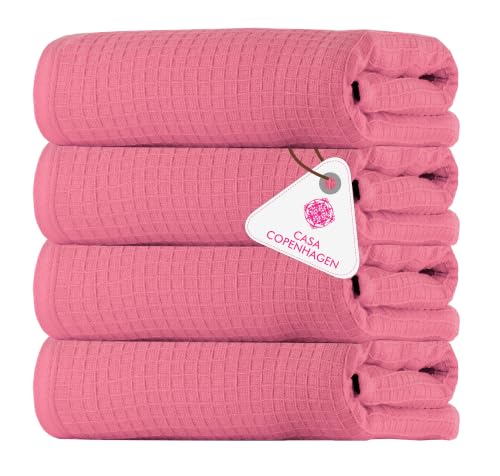 Image of Casa Copenhagen, Egyptian Cotton - Waffle Terry Towel 4 Piece 100% Cotton Large Bath Towel Set - Pink