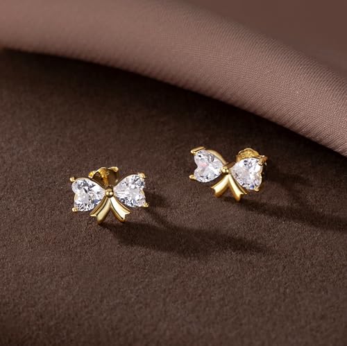 SLUYNZ Sterling Silver CZ Bow Stud Earrings for Women Teens Small Love Bow Stud Earrings for Valentines Day4