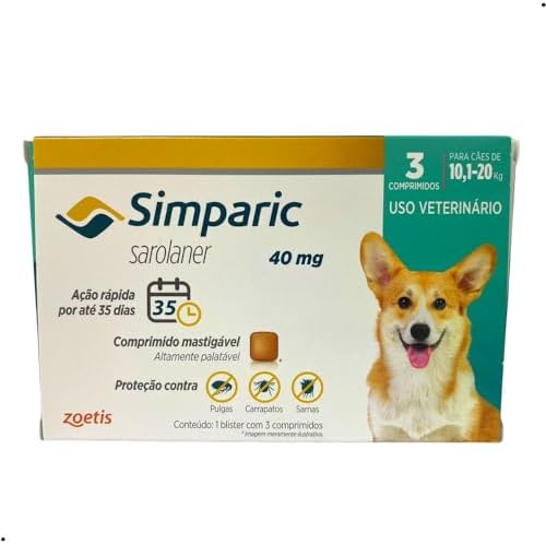 Antipulgas Simparic 40 mg para cães 10,1 a 20 kg - Zoetis - 3 uni...