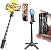 MAGIC JOHN Phone Tripod with 2 Selfie Light, Portable Pocket Size Selfie Stick for iPhone Magsafe, Selfie Stick with Wireless Detachable Remote Control for Photograph, Live Streaming, Video Recording