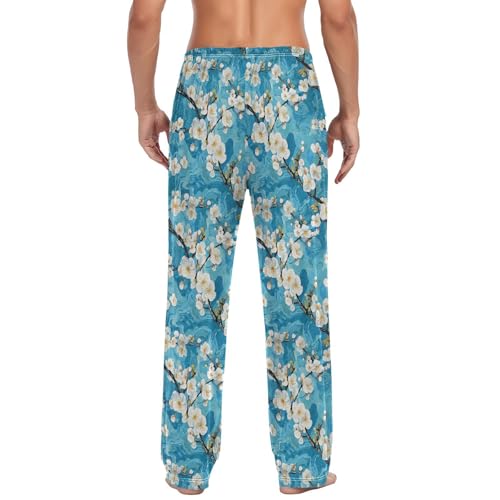 ALAZA Vintage Cherry Flowers Blue Men’s Pajama Pants Soft Long Sleep Pants Lounge Pajama Bottoms with Pockets2
